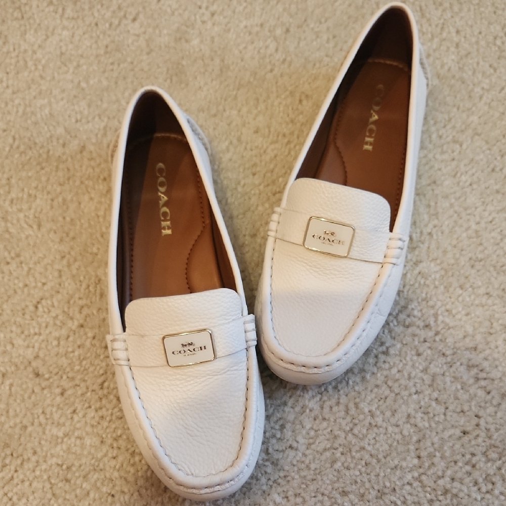 Coach Mona White Leather Driver Loafers